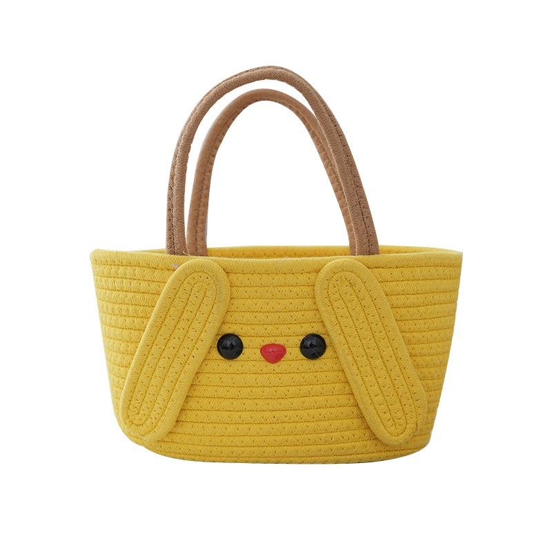 Summer Cute Bunny Portable Tote Bag Women's Fashion Messenger Woven Bag Seaside Beach Vegetable Basket