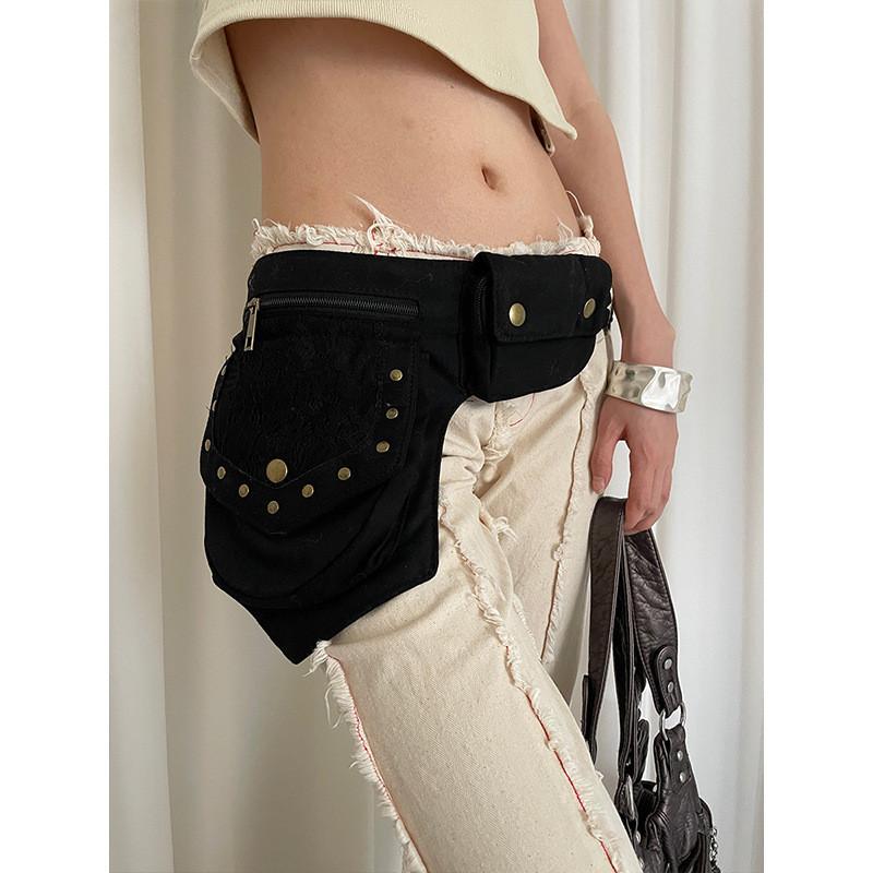 Vintage Ethnic Waist Pack For Women With Faux Leather Rivet Belt For Travel