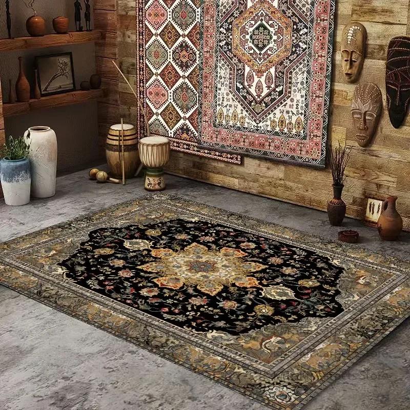 

VIKAMA American Retro Carpet Living Room Tea Table Mat National Wind Dirt-Resistant Bedroom Cloakroom Carpet Home Decoration 60x90cm door mat