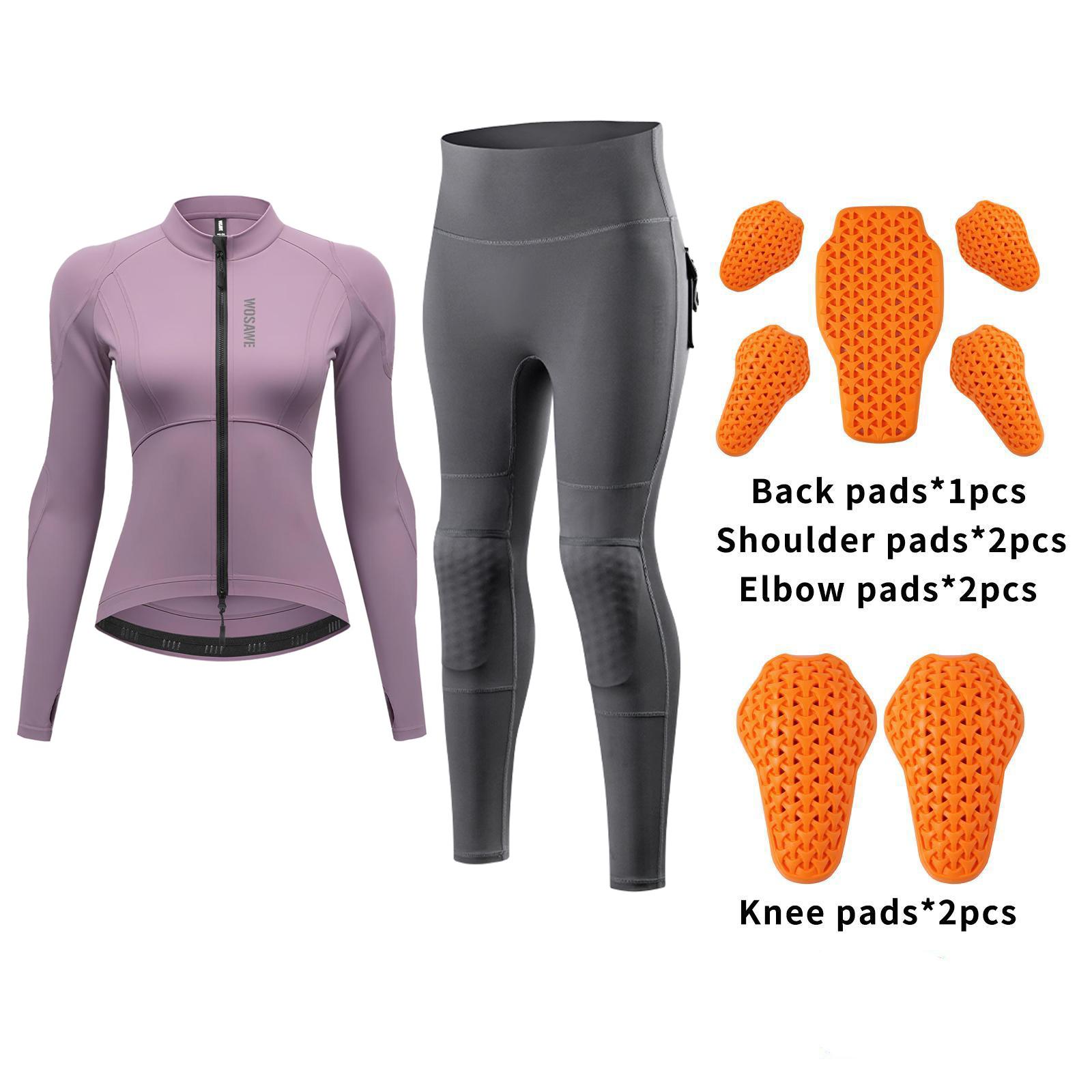 

WOSAWE Women s Motorcycle Clothing Slim High Elastic Motorcycle Shirt Pants Full Body Soft Armor Protection Suit M сірий