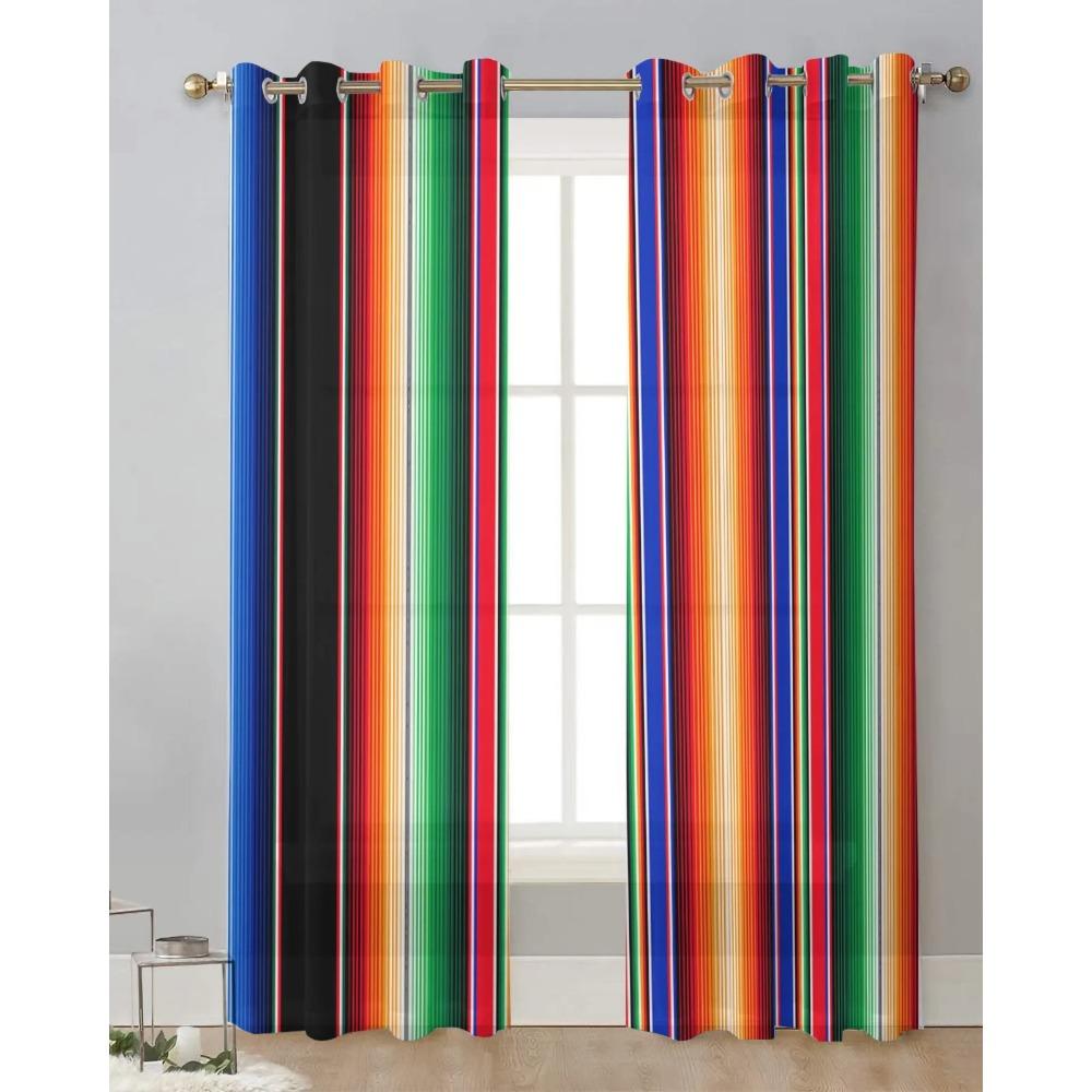 Mexican Stripes Colorful Stripes Sheer Curtains for Living Room Decoration Window Curtain Kitchen Tulle Voile Organza Drapes