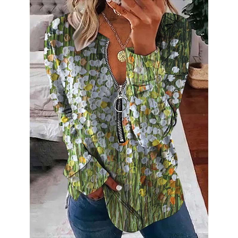 Womens Trendy Abstract Print Half-Zip Long Sleeve Hooded Sweatshirt Streetwear