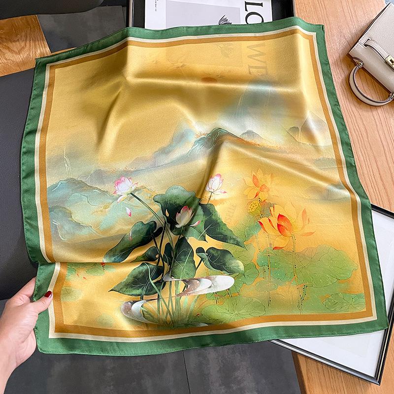 

Meier Silk scarf - elegant korean style lotus design, mulberry silk scarf for women, perfect with blouses and shirts 70*70cm