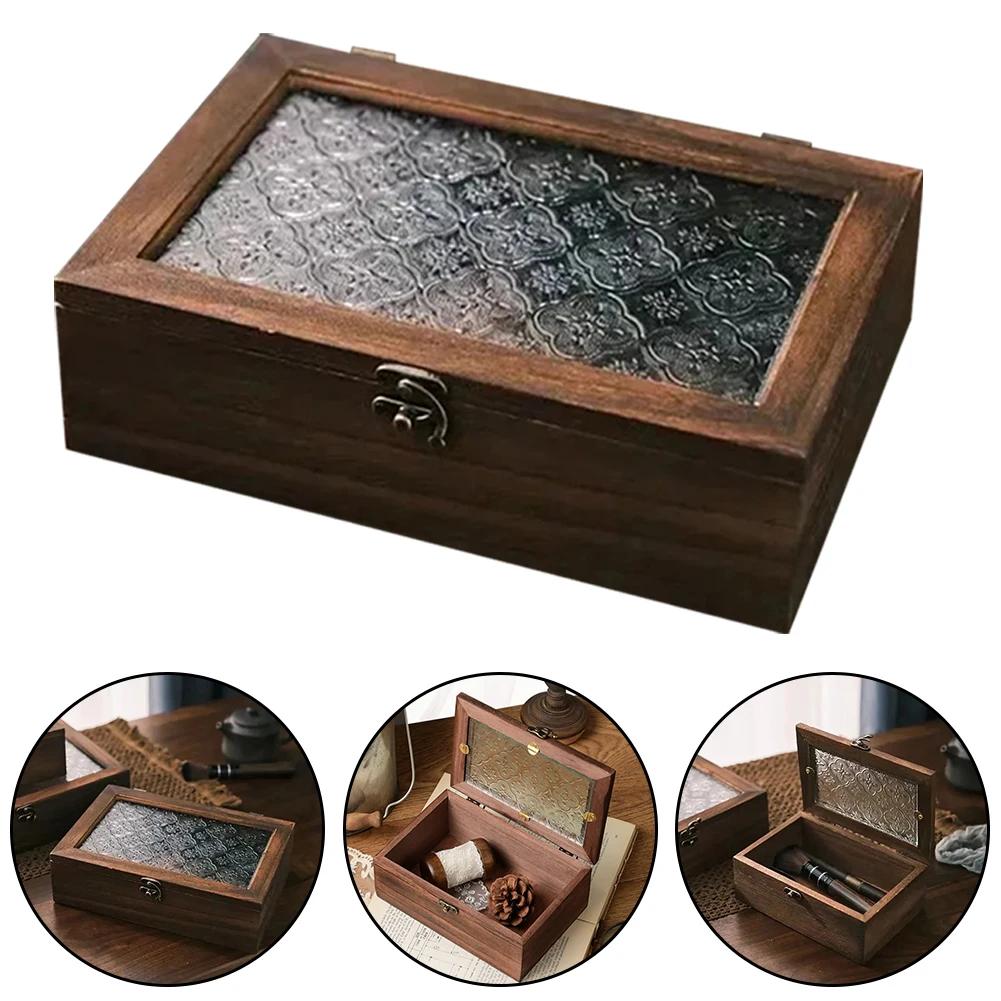 

Wooden Chinese Crabapple Flower Glass Retro Storage Box Household Documents Jewelry Organizer Nordic Wind Desktop Makeup Cases S