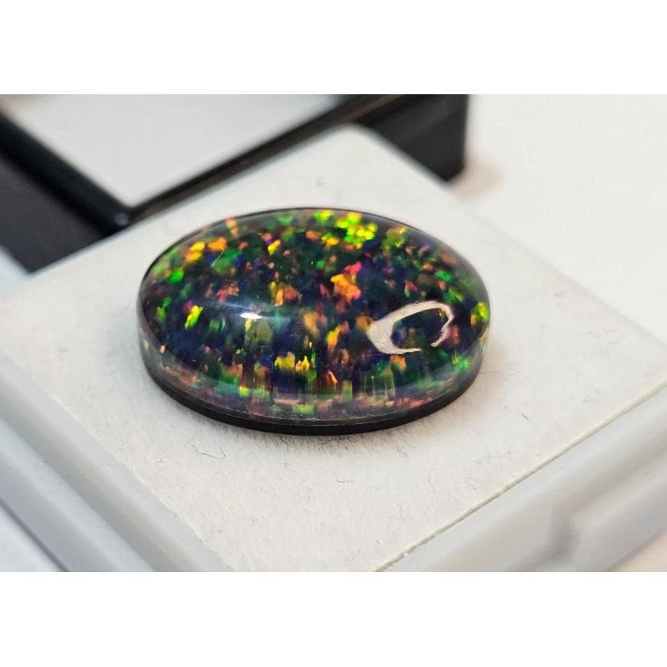 Natural Australian Black Fire Opal Oval Cabochon 6-7 Ct Fabulous Loose Gemstone
