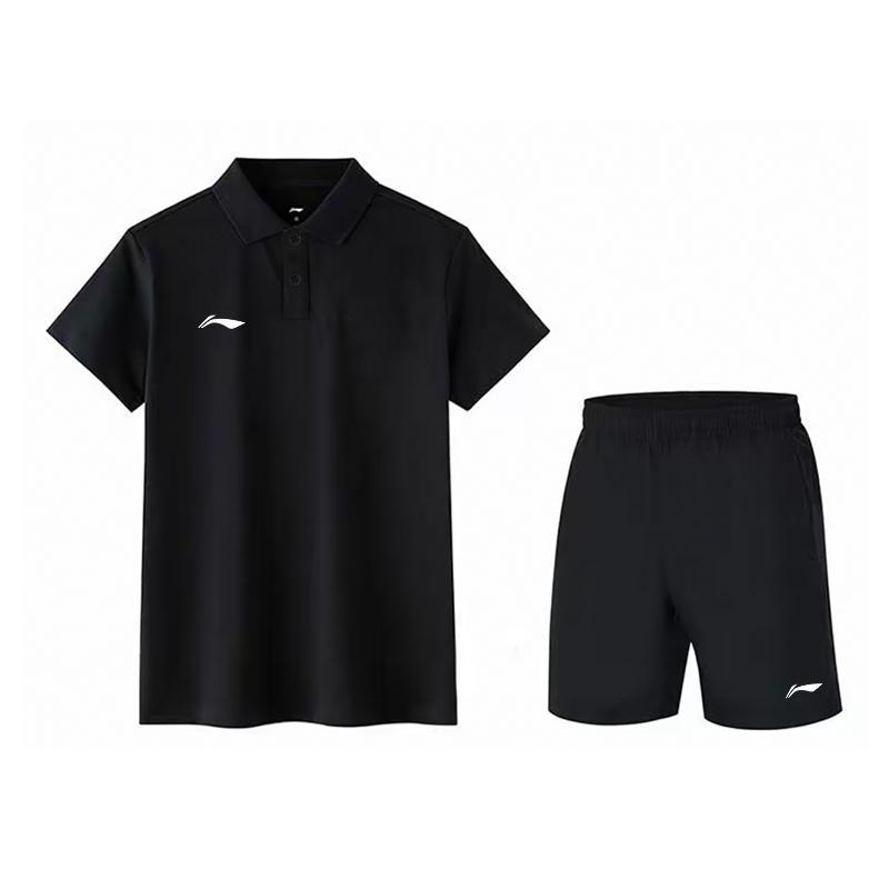 Li Ning Comfortable Simple Short Sleeve Quick Dry Fashion Shorts Casual Sports Suit Unisex suit AWBV129-1