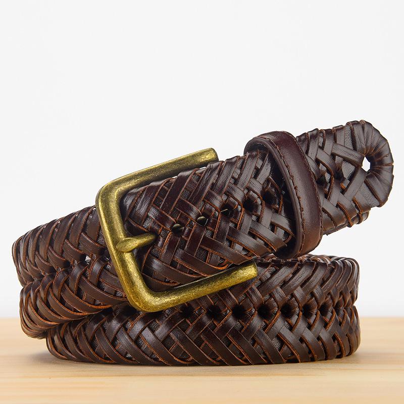 

Men s Retro Hollow Genuine Leather Belt with Pin Buckle 100 cm темно-коричневого