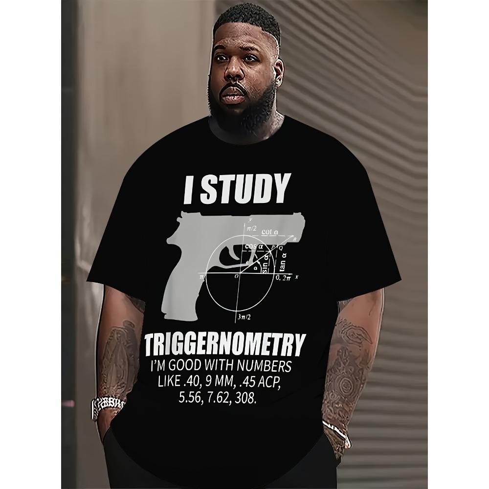 

European sizes [Funny Math Tee] Funny Math Joke Graphic T-Shirt for Men | Gun Owner Trig Problem Design with Math Equations, Comfortable Casual 4XL чорний