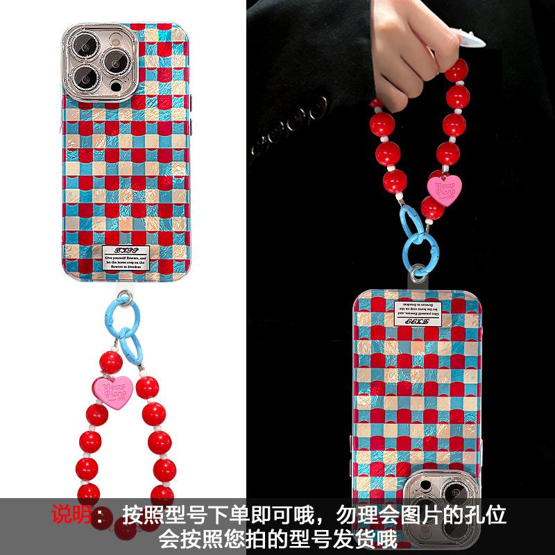 Red and blue plaid bracelet is suitable for Apple 13promax mobile phone case iphone16e glacier pattern 15 advanced sense 11.