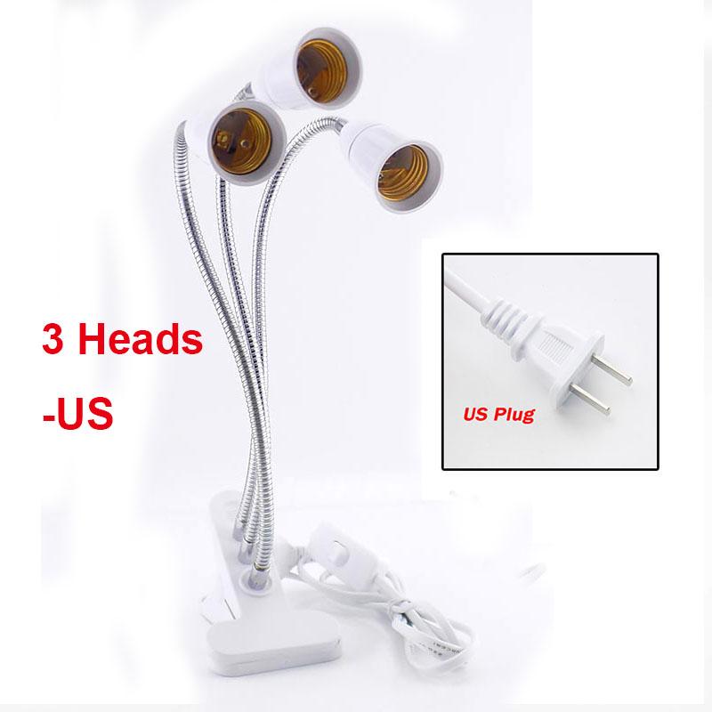 

Гибкий держатель настольной лампы на 360 градусов, цоколь E27, цоколь с гусиной шеей, зажимной кабель с выключателем для домашнего растения 3 Heads US Plug