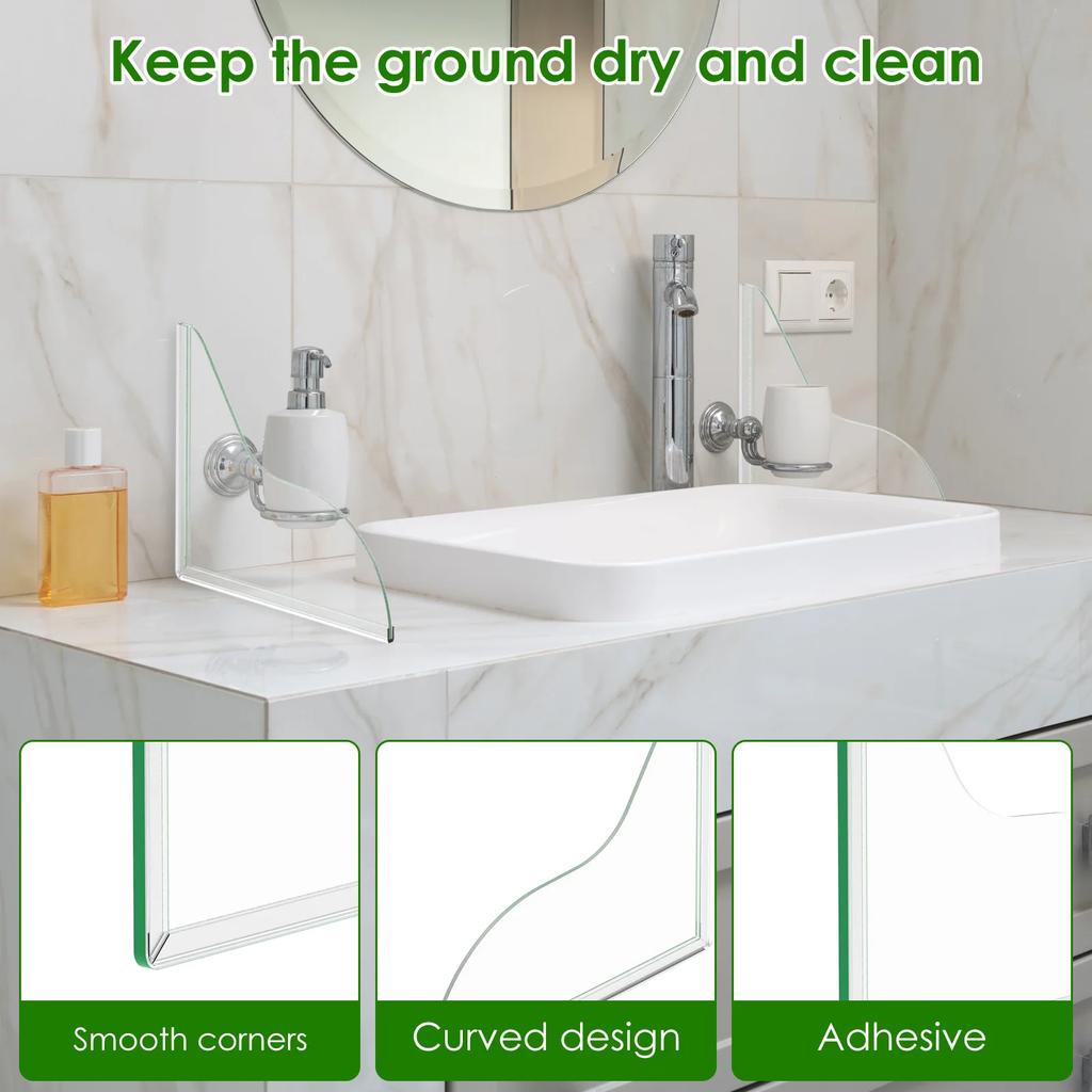 2Pcs Waterproof Acrylic Shower Splash Guards Transparent Reusable Bathtub Water Guards Wear Resistant Tub Corner Guards for Tub