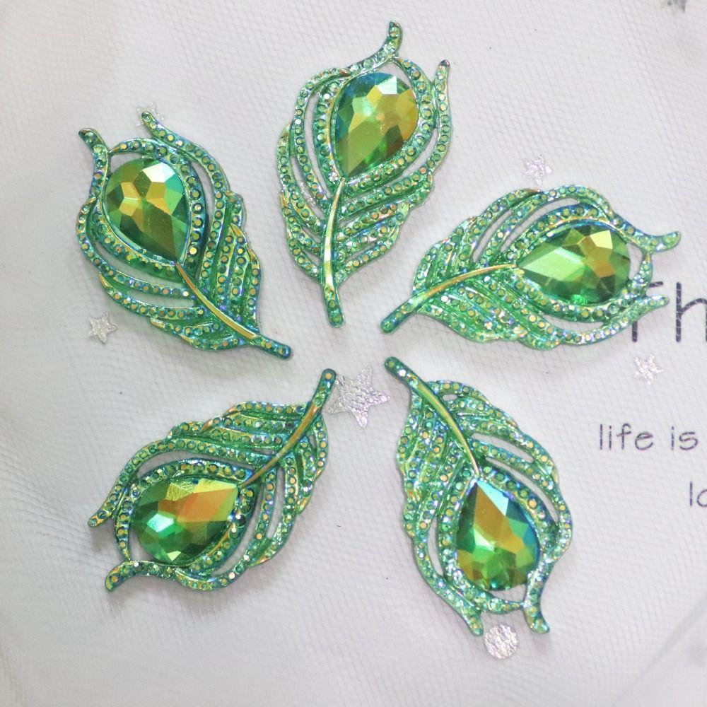 20PCS DIY Crafts 3D Peacock Feathers Solid Color Hand Sewing Gem New Flat Back Rhinestone  Scrapbook
