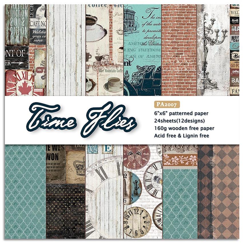 24 de coli Timpul zboară Tampoane de hârtie pentru artizanat Moare de tăiat Fundal de artă Origami Scrapbooking Creare de cărți