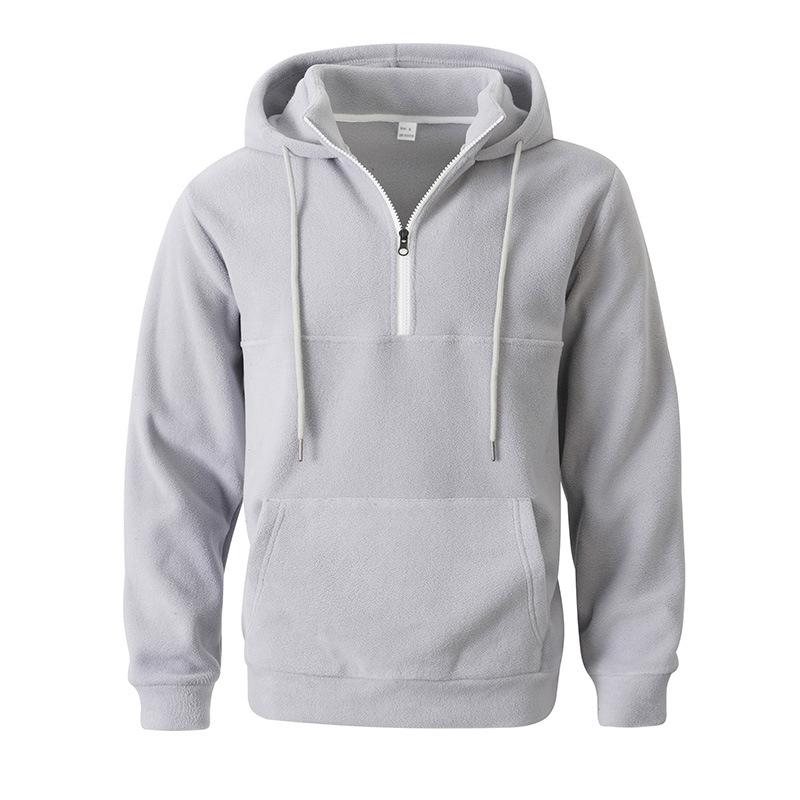 Осень Зима Мужской Утепленный Худи Воротник-стойка Полузастежка-молния Длинный рукав Повседневный Удобный Приятный к коже Дышащий Топ Толстовка XXXL светло-серый 2670₽