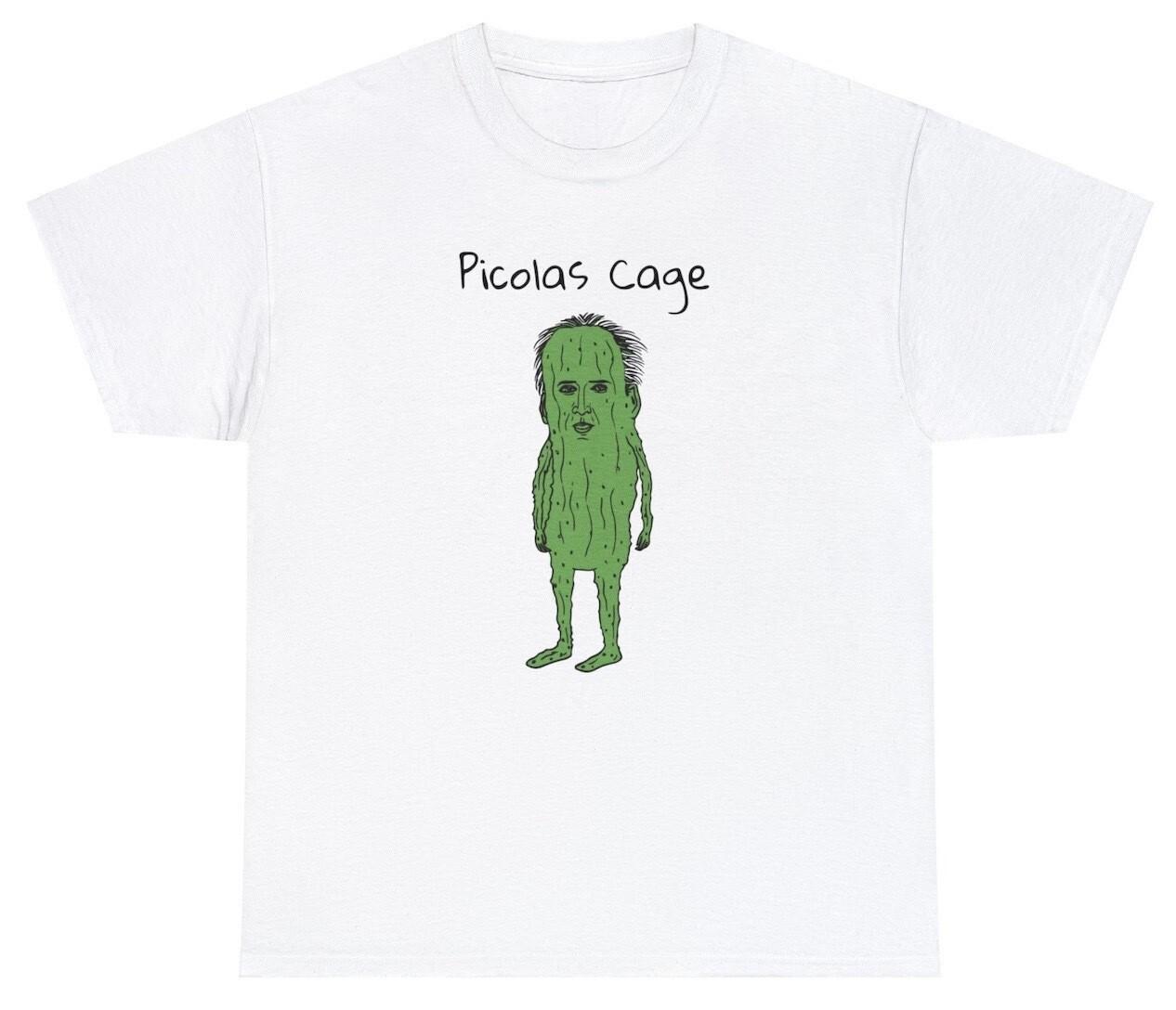Picolas Cage T-Shirt Awkward Celebrity Humor Nicolas Cage Pickle Lover Silly Tee L