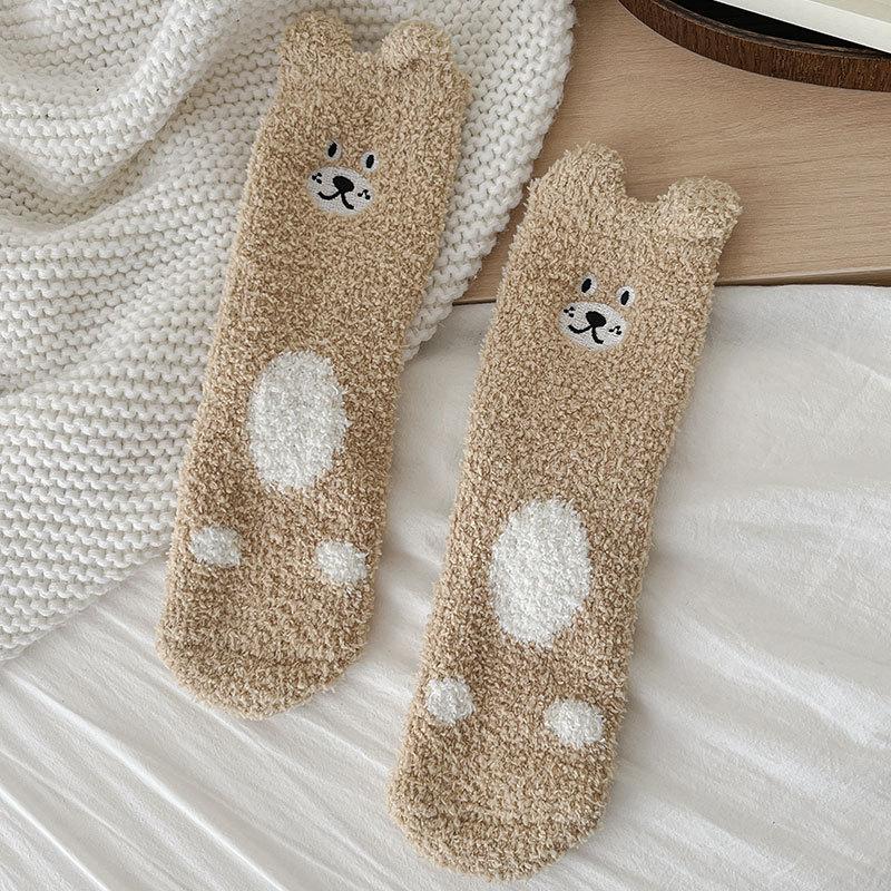Coral Fleece Socks for Girls, Cute Plush Sleeping Socks for Autumn and Winter, Thickened Warm Thick Socks, Home Floor Socks for Winter