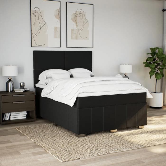 VidaXL Slat Bed Base with Mattress Black 140x190 Cm Fabric 3291658