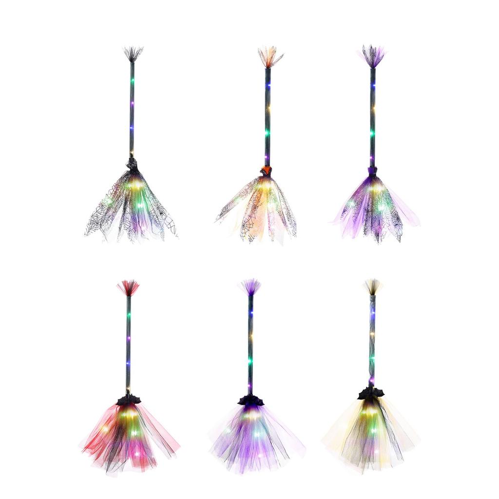 Halloween Lighted Witch Broom Costume Accessory 65cm Long Decorative Home Decor