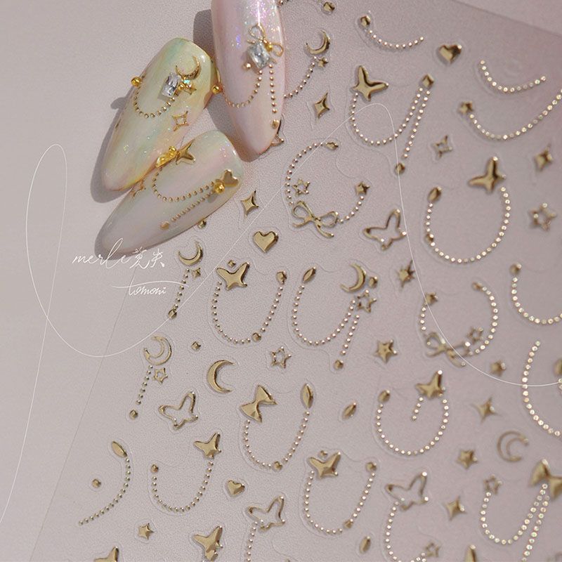 

Bronzing Silver Star Moon Chain Tomoni Nail Sticker New Bronzing Star Moon Butterfly Chain 459