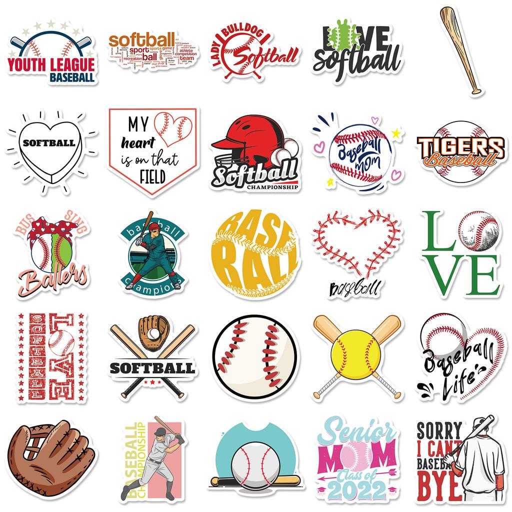 50 Baseball Mix and Match Aufkleber, Softball Ballsport Graffiti Aufkleber, Koffer Skateboard Wasserdichte Aufkleber