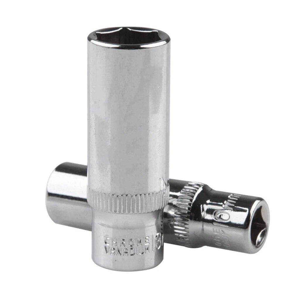 1pc 1/4 Hex Socket Adapter Chromium-vanadium Steel Deep Socket Wrench Head Sleeve For Ratchet Wrench Auto Repair Hand Tool