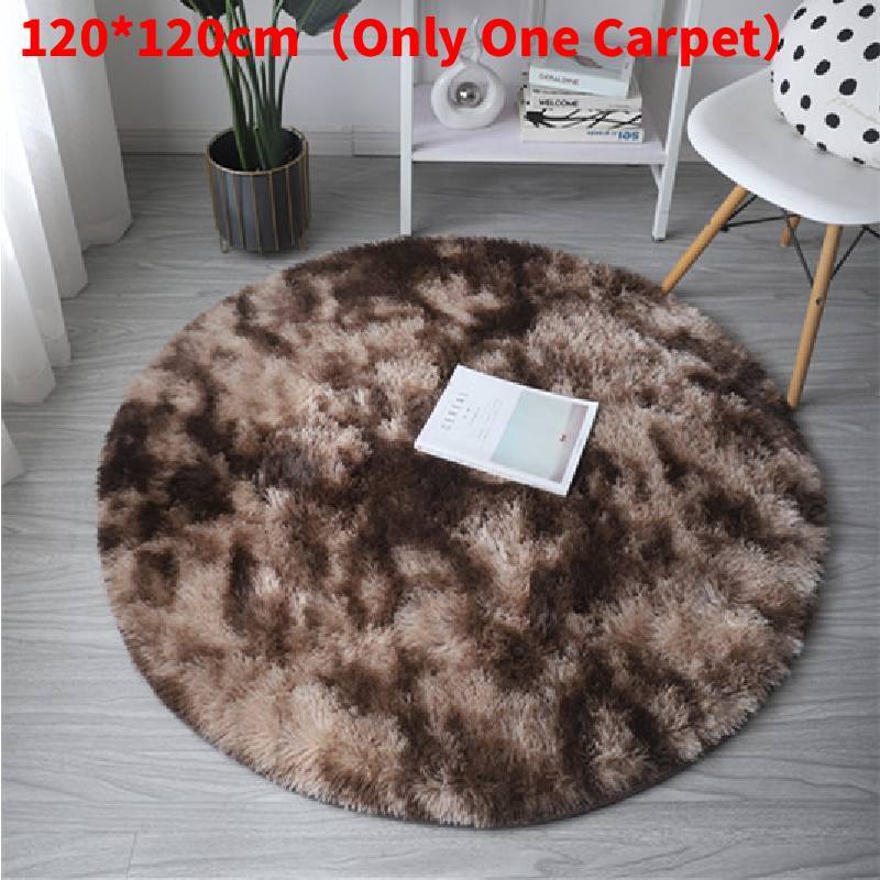 Round Rug For Living Room With Silk Wool Material And Tie Dye Pattern For Home Decor