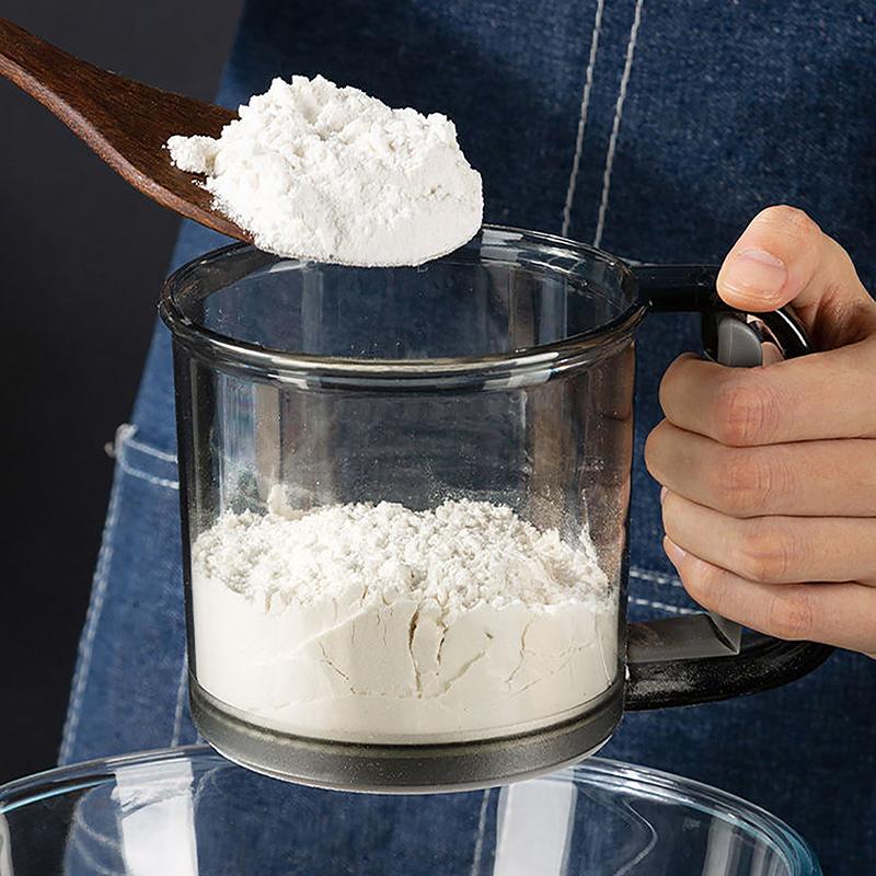 Kuchyňské síto na mouku, ruční poloautomatické síto na cukr, třepačka na prášek, rukojeť odměrky, nástroj na pečení, kuchyňské nářadí