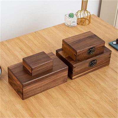 Black Walnut Wooden Document Box with Lock - Solid Wood Desktop Storage Chest
