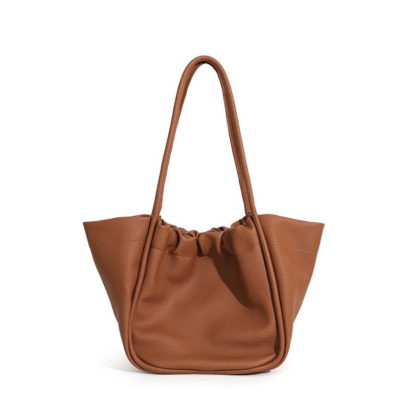 

Ретро сумки-ведра женские кожаные плиссированные сумки через плечо большая летняя универсальная сумка (20cm<Max Length<30cm) коричневый