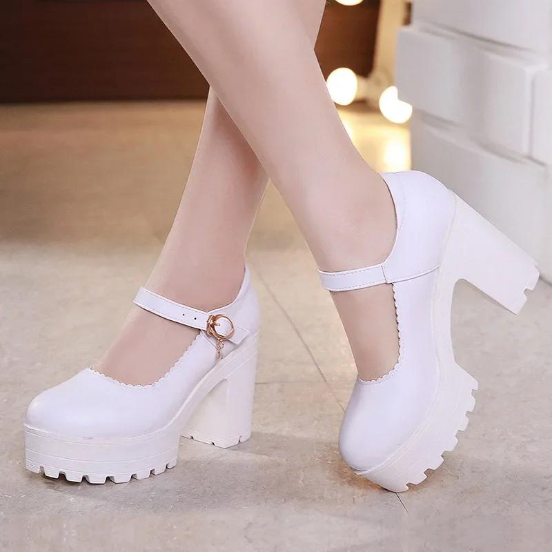 8cm 10cm Small Size 32-43 Elegant Office Ladies Soft Leather Mary Janes Platform Shoes 2025 Fall Block High Heels Shoes Work Mom