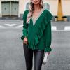 Women's Casual Loose Blouse Autumn Commuter V Neck Ruffles Long Sleeve Lace Shirt Top
