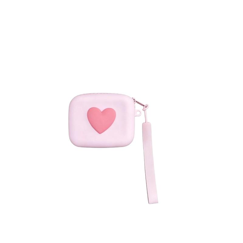 Cute 3D Heart Shaped Silicone Coin Purse Lightweight Portable Wrist Strap for Key Earphone Lipstick Woman Gift