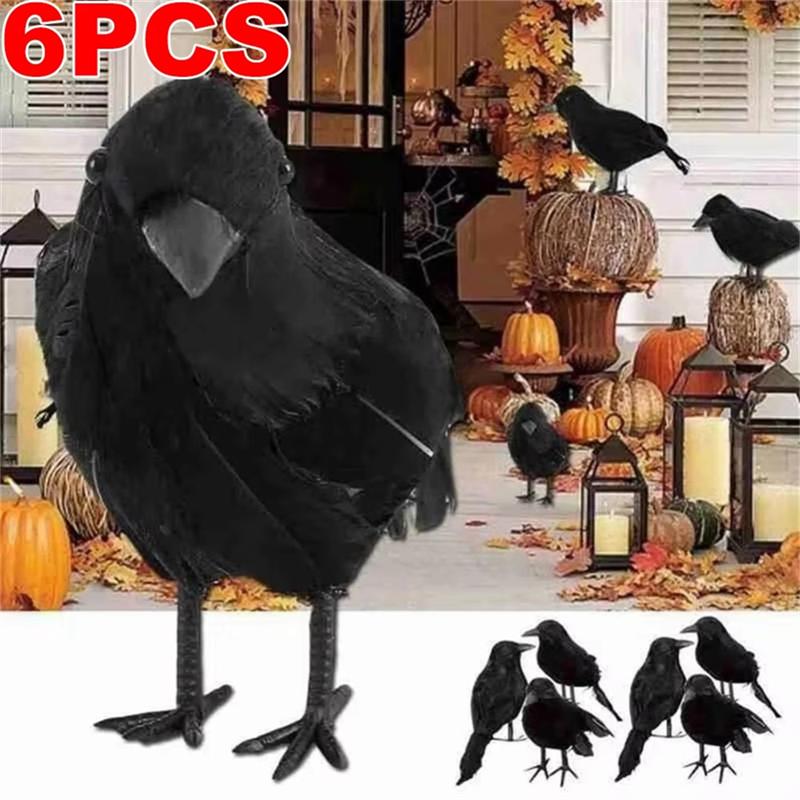 A95I-Halloween Decoration Simulation Black Crow Prop Set Fake Bird Ghost Halloween Black Crow Toys Scary Festival