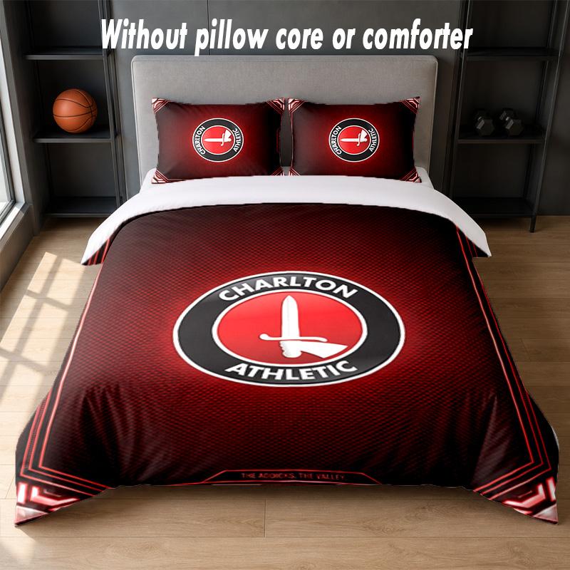 Charlton Athletic FC Design Bed Bedding Set 1 Duvet Cover + 2 Pillowcases Soft Breathable Household Bed Linens