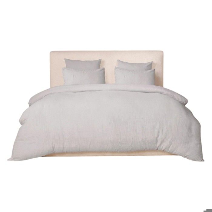 Housse de couette + taies gaze de coton lave 240 x 260 cm Douceur gris glacier