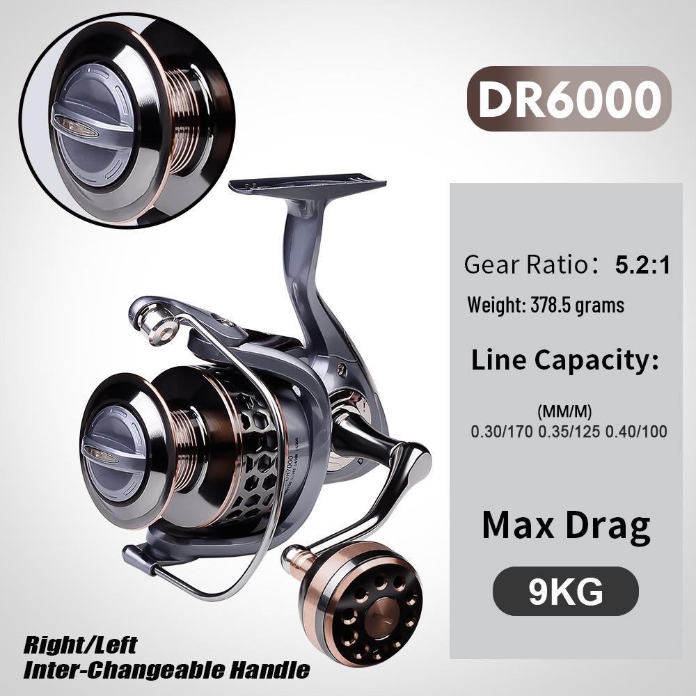 All-Metal Long Cast Spinning Fishing Reel with Lure and Line Compatibility