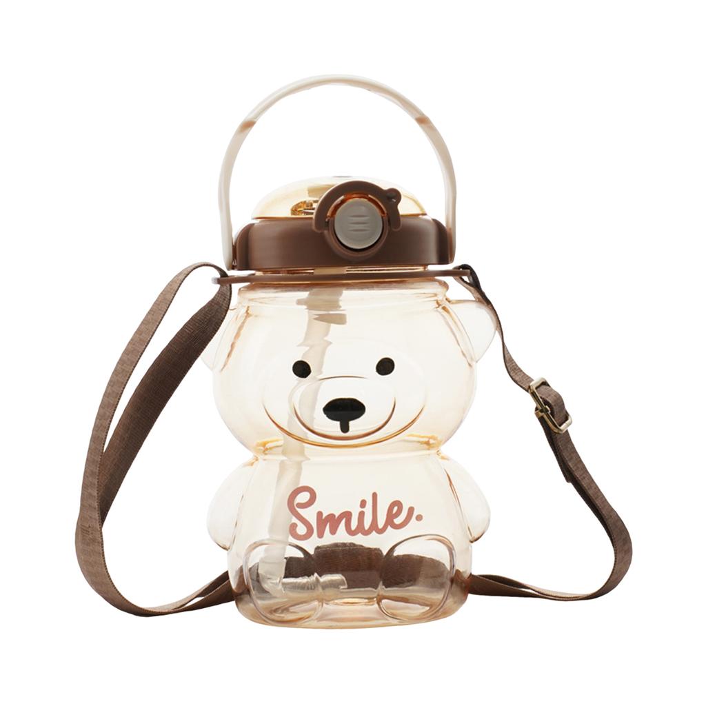 Cute Bear Straw Cup Leak-proof Large Capacity with Adjustable Shoulder Strap for Daily Office Work Outdoors Leisure Occasions