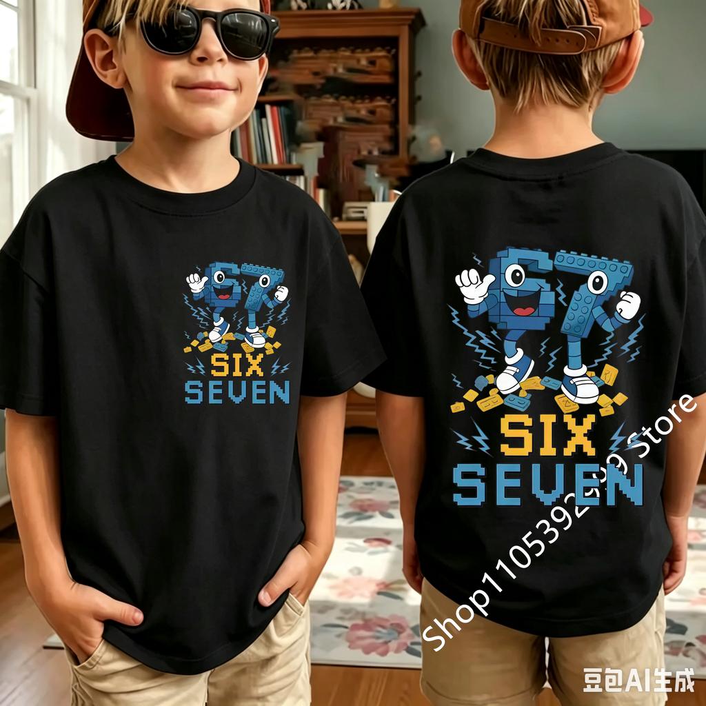 Summer New Children's T-shirt Casual Fashion Kids Clothing 67 Six Seven Cute Print Trendy Boys Girls Y2k Short Sleeve Tees Tops