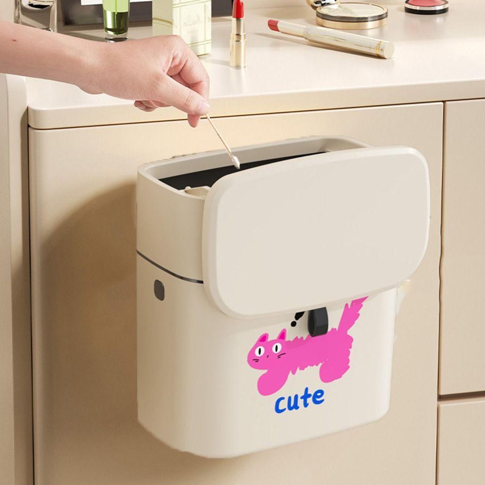 Punch Free Waste Storage Bucket Flip-Top Garbage Container Cute Wall Mounted Trash Can  for Home