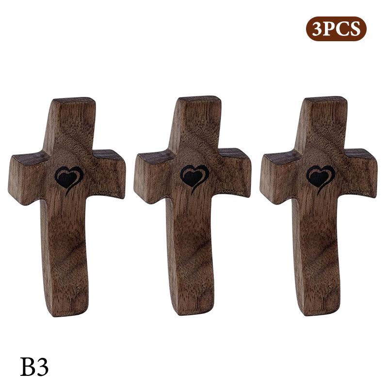 M-1/3pcs Wooden Cross Finger Stress Relax Gifts Christians Fidget Cross My Heart Pocket Prayer Cross Spiritual Symbol Home Decor