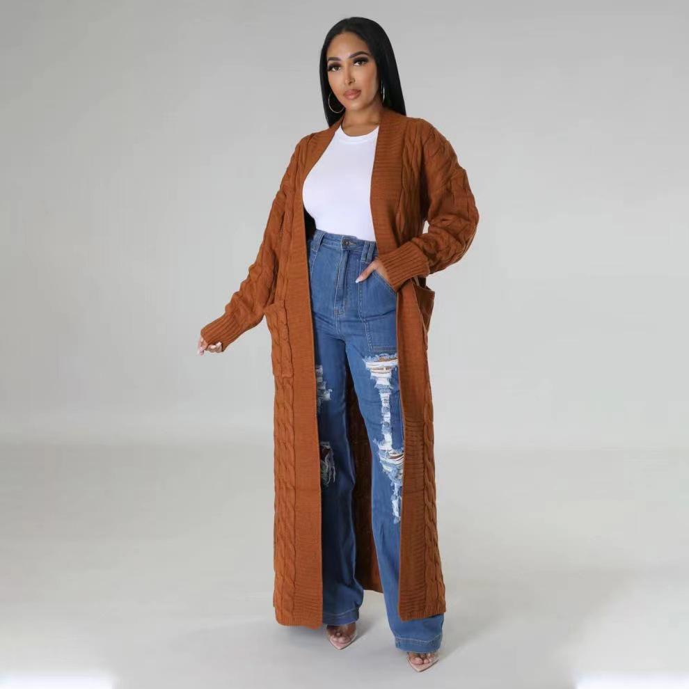 2024 Herbst/Winter Damenmode Cardigan - Langarm einfarbiger Pullover Mantel