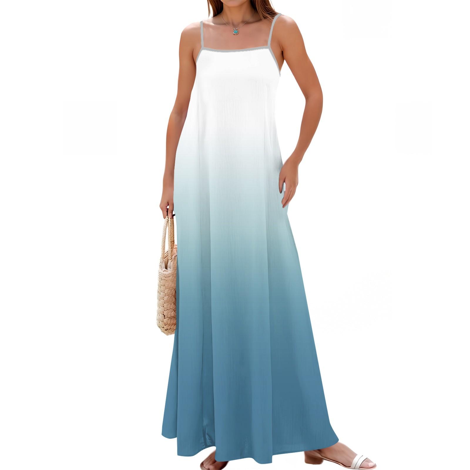 

Women s Summer Casual Fashion Adjustable Suspenders Printed Long Dress XL