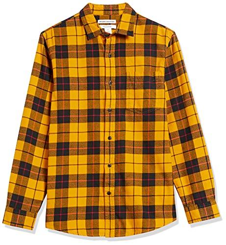 Amazon Essentials Pánská flanelová košile s dlouhým rukávem slim fit, černá a žlutá kostka, velikost S