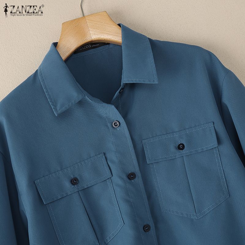 ZANZEA Lässige Bluse mit Umlegekragen und 3/4-Ärmeln für Damen