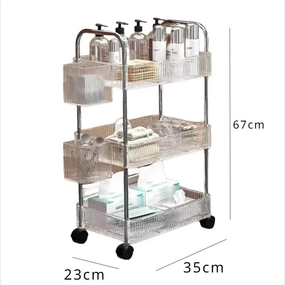 Acrylic Storage Trolley Utility Carts With Removable Hanging Basket For Bathrooms Toilet Rolling Transparent Multi-layer Cart