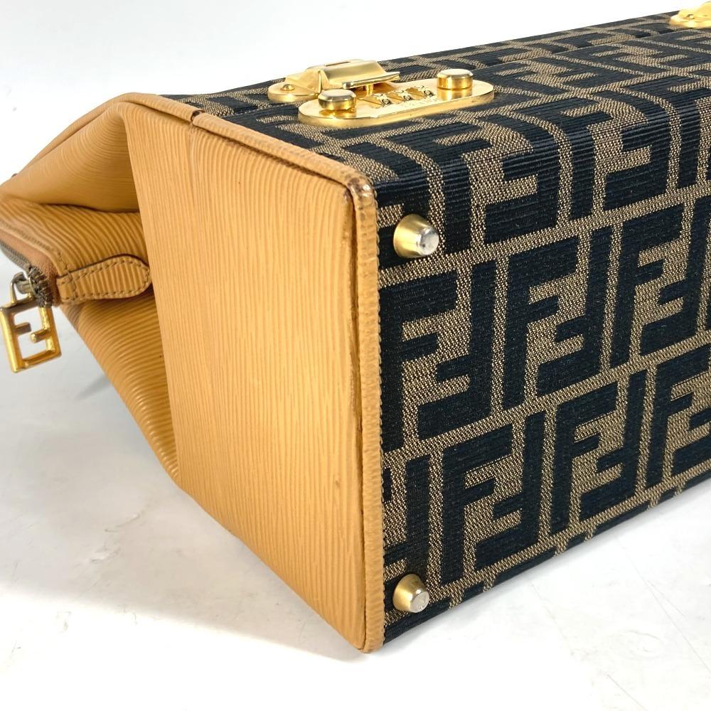 FENDI vintage Zucca logo Box-shaped bag Hand Bag Canvas/Leather Brown