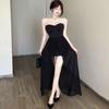 French Style Pure Desire One-word Shoulder Tube Top Super Fairy White Dress Irregular Mesh Exposed Legs Design Hip-wrapped Long Dress