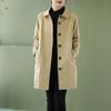 Women's Plus-Size Washed Cotton Trench Coat, Mid-Length, Loose Fit, Korean Style, for Spring and Autumn.