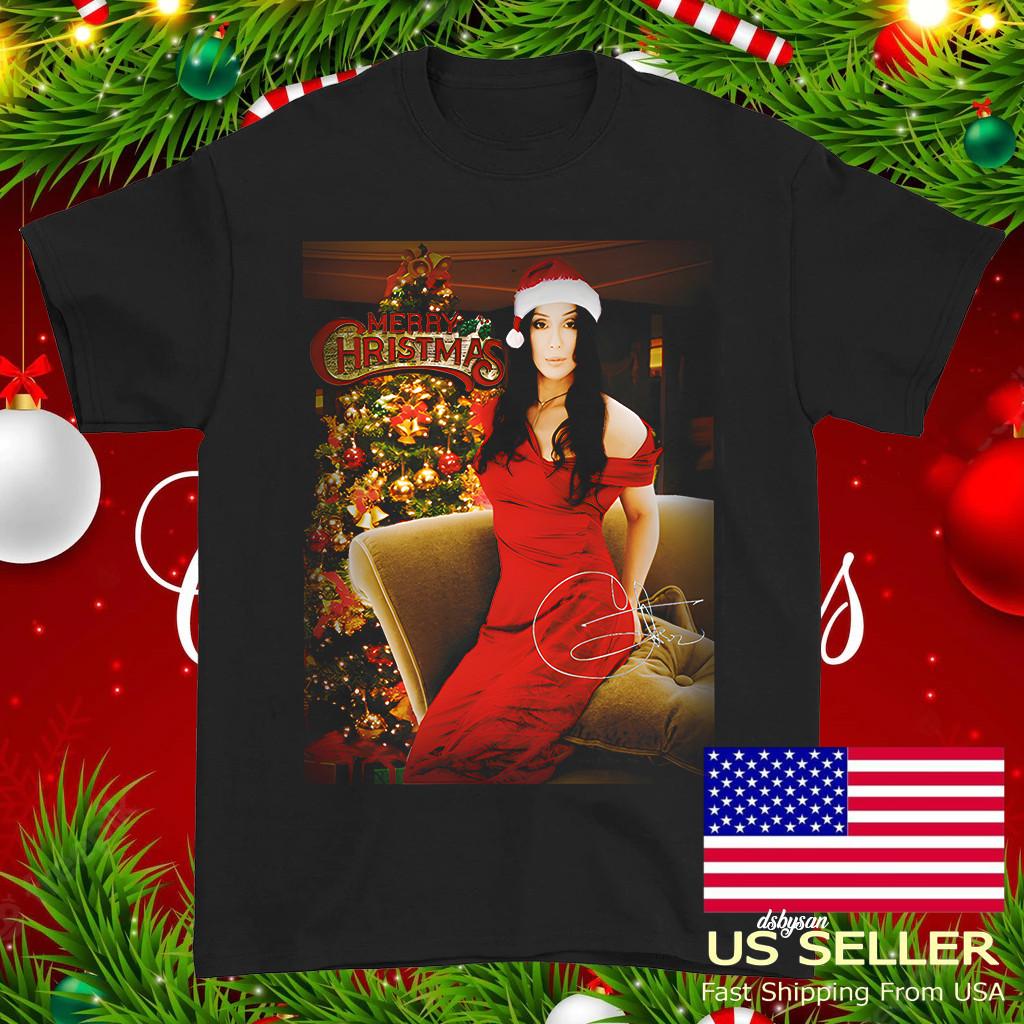 Merry Christmas Cher Singer Santa Hat T Shirt Full Size S-5XL L