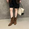 2025 autumn new belt buckle thick low tube thin suede versatile Martin fashion women's short boots